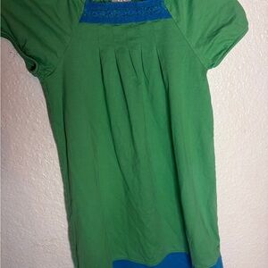 Hanna Andersson Girls Dress – Size 120 (6–7) – Green & Blue Colorblock